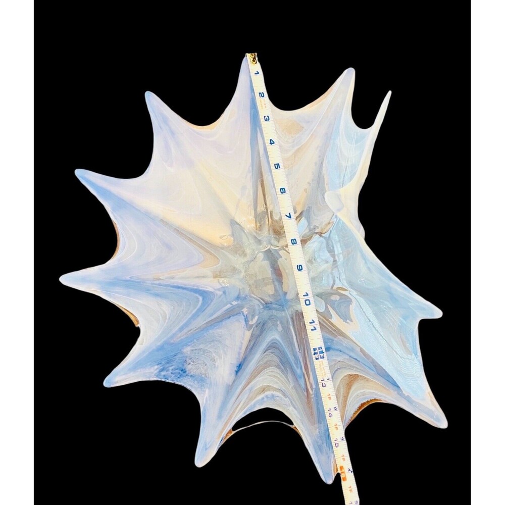 Mid Century Mod Abstract Blue Clear Folded Shell Art Glass Bowl Vase Decor